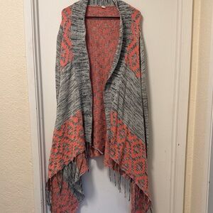 Gray and Coral Patterned Women's Sweater